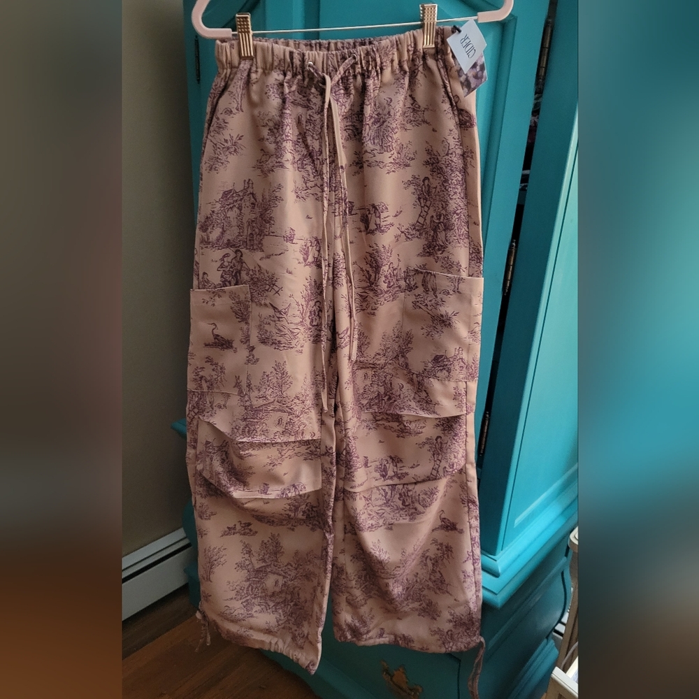Cider Beige & Purple Toile Cargo Track Pants